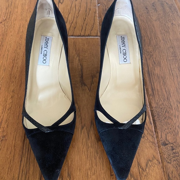 Jimmy Choo Shoes - Jimmy Choo Adina suede and snakeskin heels, Black, Size EU 37.5/US 7.5